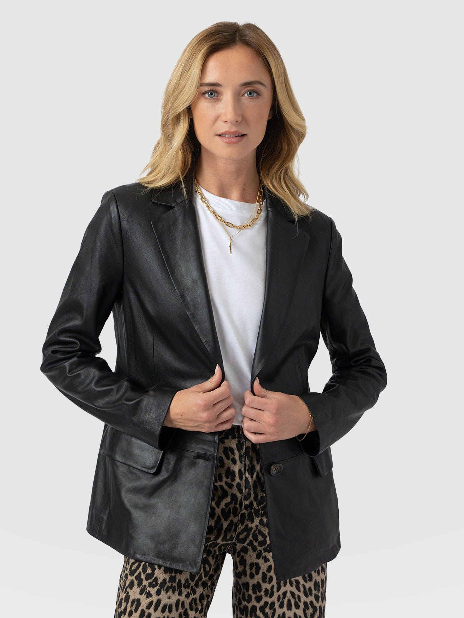 Axel Single Breasted Blazer - Black Leather